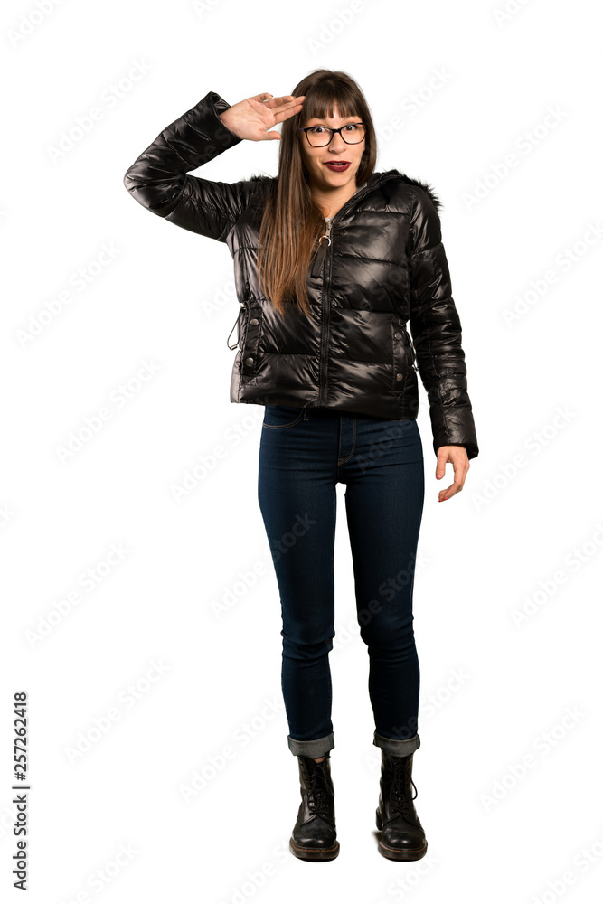 Full-length shot of Woman with glasses has just realized something and has intending the solution
