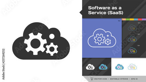 Software as a service SaaS icon black glyph silhouette and editable stroke thin outline single with cloud computing information internet technology sign.