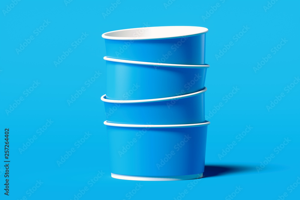 Takeaway containers for fast food or snacks on blue background. 3d rendering. Takeaway containers for fast food or snacks on blue background. 3d rendering.