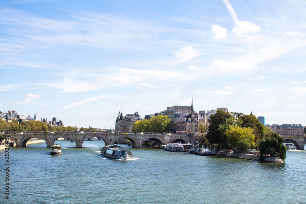 Boats and ships on the river Seine, Paris, France