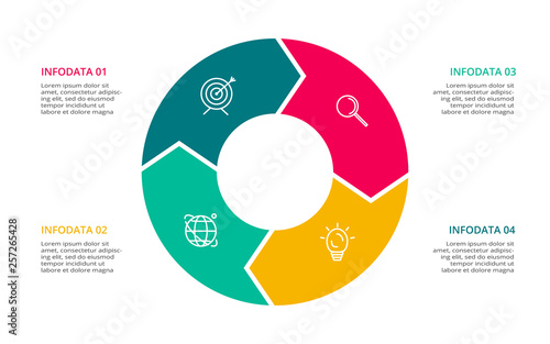 Circle elements of graph, diagram with 4 steps, options, parts or processes. Template for infographic, presentation
