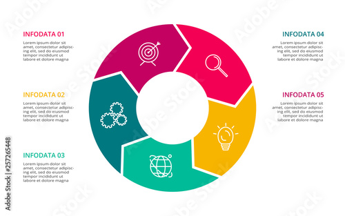 Infographic design vector and marketing icons for diagram, graph, presentation and round chart. Concept with 5 options