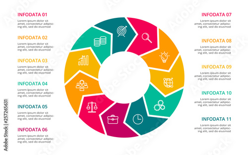 Infographic design vector and marketing icons for diagram, graph, presentation and round chart. Concept with 11 options