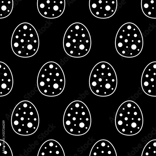 Cute flat line Easter background with linear eggs. Sweet vector black and white Easter background. Seamless monochrome simple Easter background for textile, wallpapers, wrapping paper and cards.