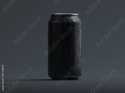 Aluminum beer or soda can with droplets isolated on grey, 3d rendering. photo