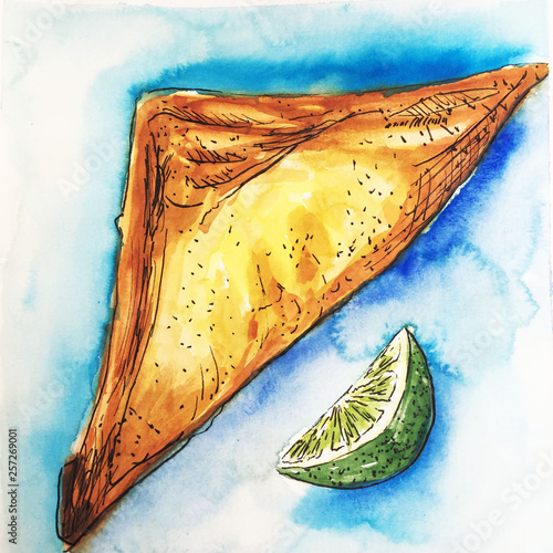 pie and lime on blue