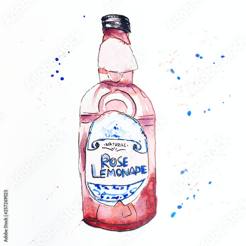 bottle of rose lemonade watercolor illustration