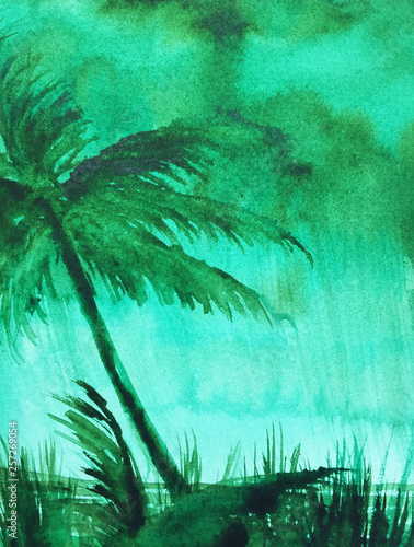 palm trees on beach green background