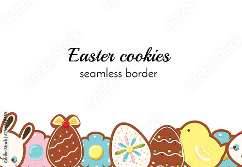 Easter cookies seamless border background. Vector illustration