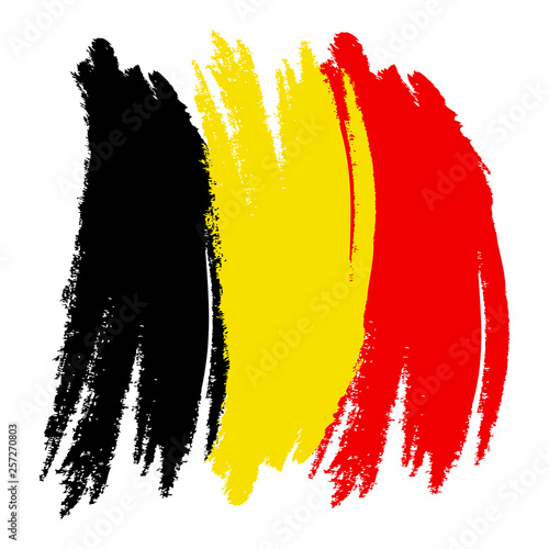 Belgium Flag. Brush painted Belgium flag. Hand drawn style illustration with a grunge effect and watercolor. Belgium flag with grunge texture. Vector illustration.