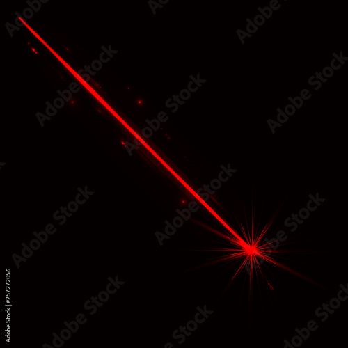 Abstract red laser beam. Isolated on transparent black background. Vector illustration,