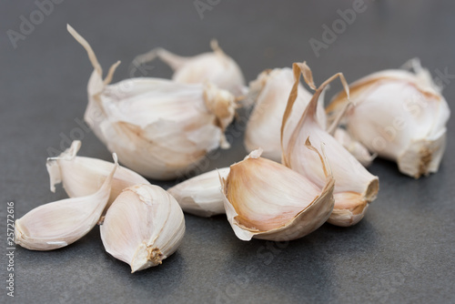 unpeeled garlic cloves macro