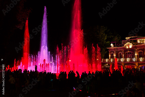 Color, musical, fountain in the city of Krasnodar on the background of the central avenue