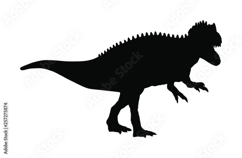 T Rex vector silhouette isolated on white background. Tyrannosaurus Dinosaurs shadow symbol. Jurassic era. Dino sign. © dovla982