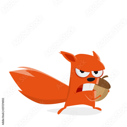 angry cartoon squirrel protecting a nut