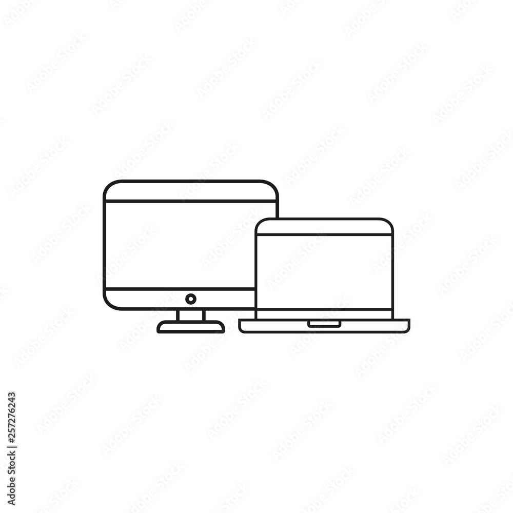 Computer with laptop icon. Vector illustration. Computer with laptop icon. Vector illustration.