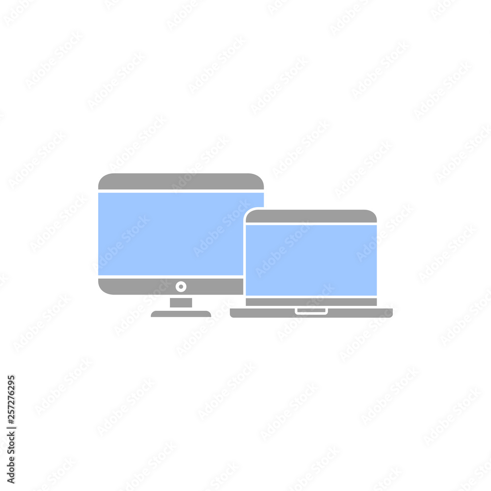 Computer with laptop icon. Vector illustration. Computer with laptop icon. Vector illustration.