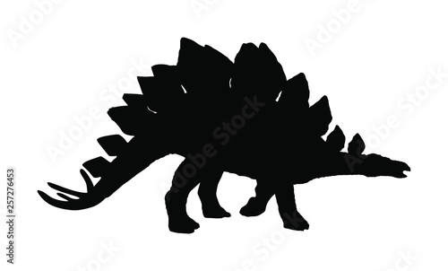 Stegosaurus vector silhouette isolated on white background. Dinosaurs symbol. Jurassic era. Dino sign.