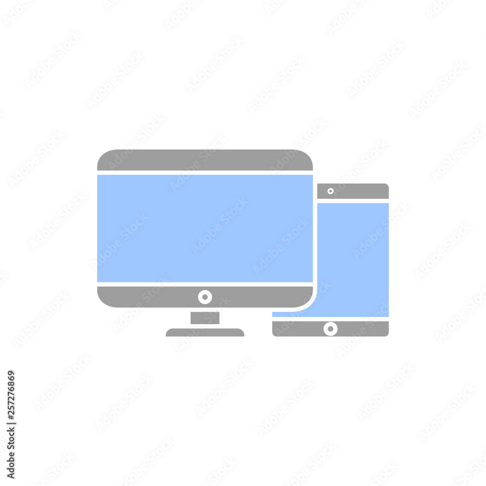 Personal devices with empty screens isolated on white background icon. Personal computer and tablet icon in simple vector style. Personal devices with empty screens isolated on white background icon. Personal computer and tablet icon in simple vector style.