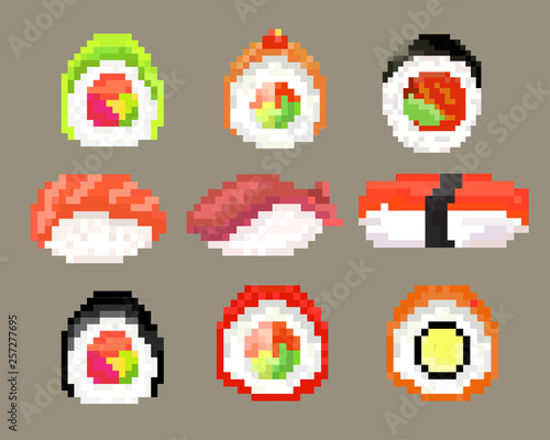 sushi set, pixel image. vector