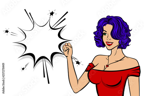 Pop art woman retro girl happy face