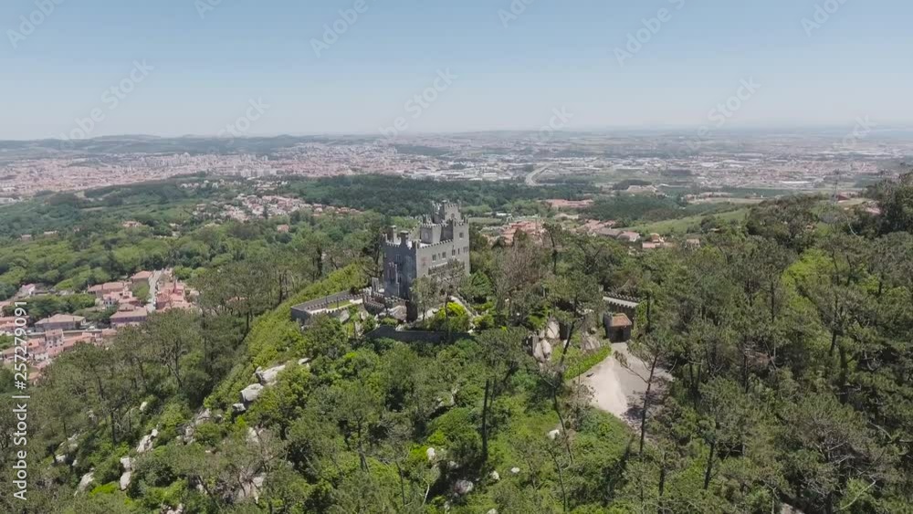 Aerial view of Castle of the Moors, medieval fortress around Sintra in Portugal Aerial view of Castle of the Moors, medieval fortress around Sintra in Portugal