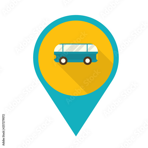 Flat Design Map Marker with Bus. Vector Illustration.