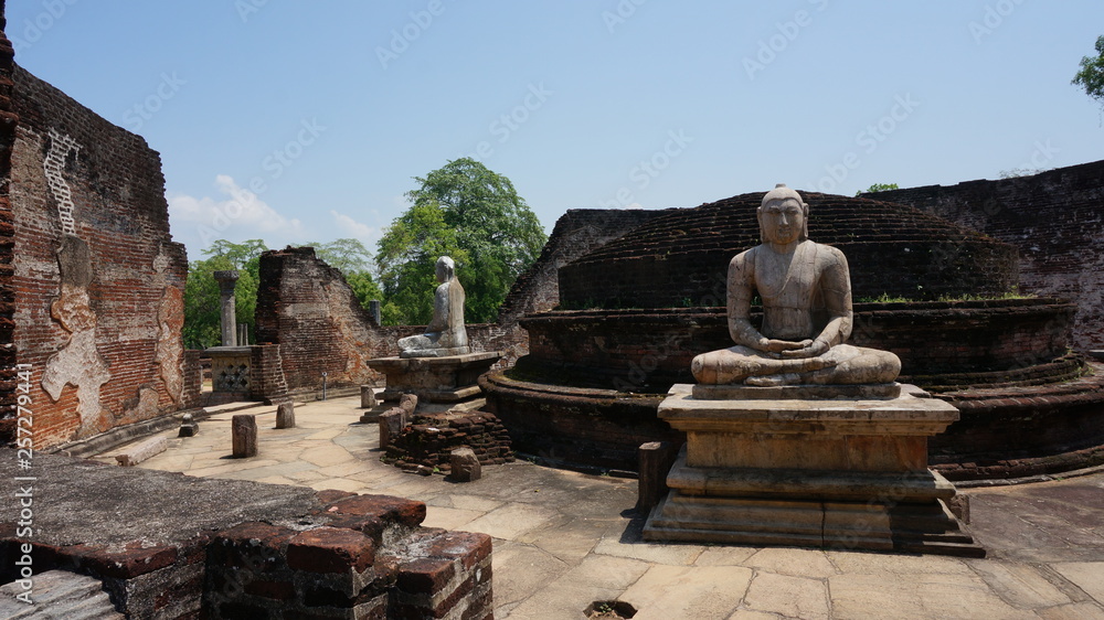 The Sacred Quadrangle with buddha, Ancient ruins Sri Lanka, Unesco ancient city Polonnaruwa, Sri Lanka