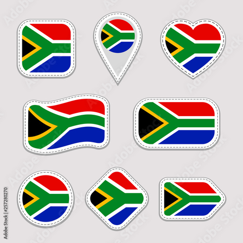 South Africa flag vector set. South African flags stickers collection. Isolated geometric icons. Country national symbols badges. Web, sport page, patriotic, travel design elements. Different shapes. Free Download South Africa flag vector set. South African flags stickers collection. Isolated geometric icons. Country national symbols badges. Web, sport page, patriotic, travel design elements. Different shapes. - GFXLoad