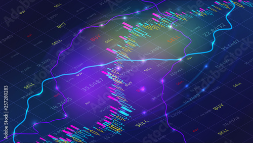 Stock market or forex trading graph design concept with candlestick chart for financial investment on abstract finance background. Vector illustration