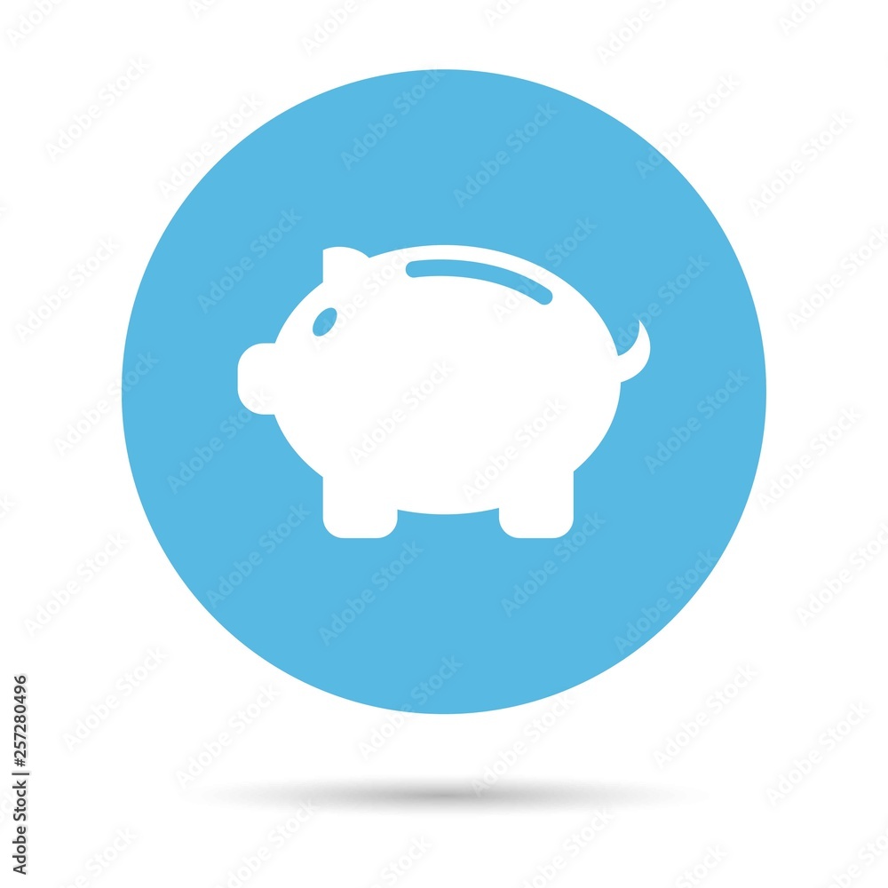 Pig icon. White pig on a blue circle Pig icon. White pig on a blue circle