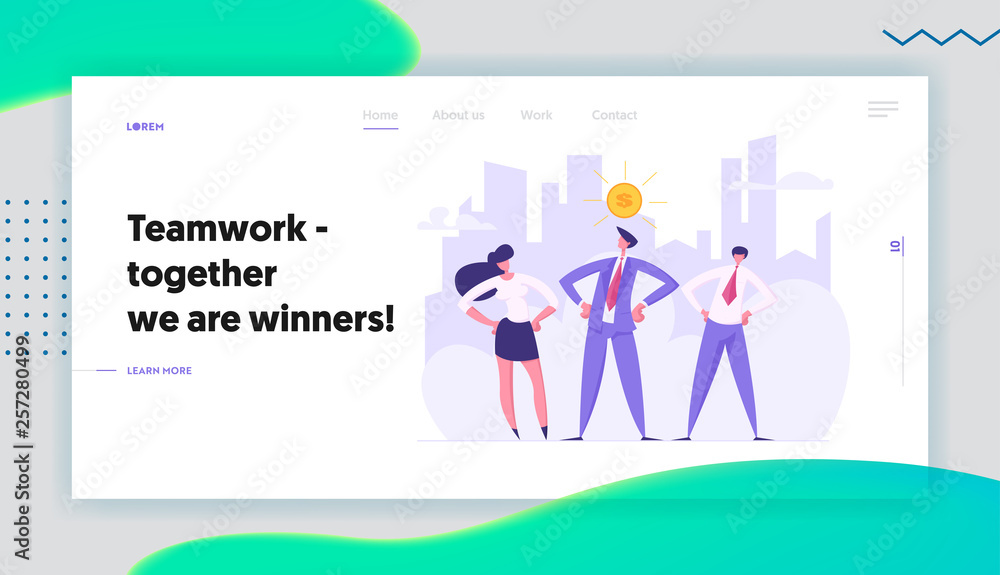 Financial Growth Successful Business Teamwork Cooperation Concept Landing Page. Business People Characters with Dollar Sign, Money Goal for Website, Web Page Template. Vector Flat Cartoon Illustration