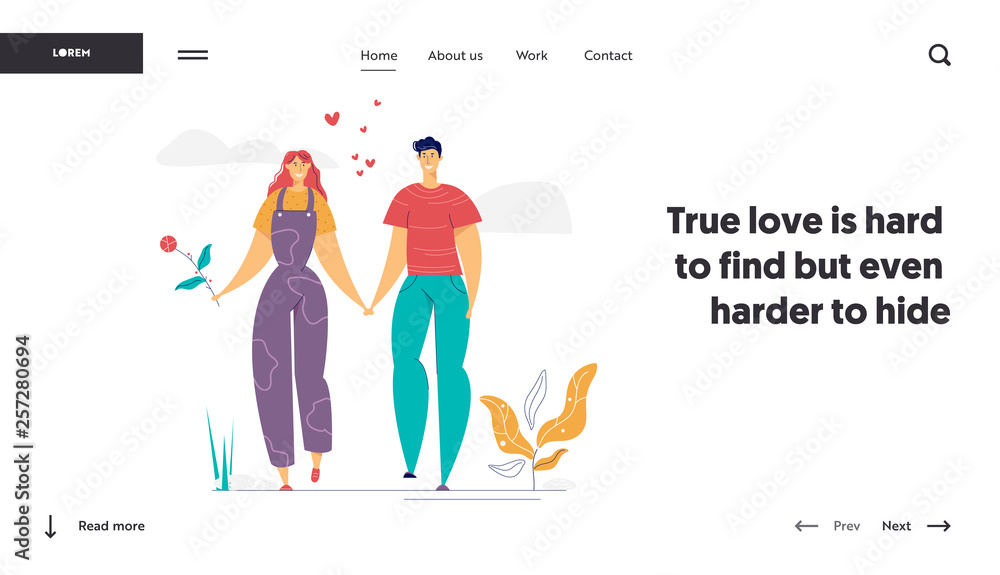 Happy Couple in Love Landing Page Template. Romatic Dating Concept with Man and Woman Characters Romance Relationships for Website, Banner, Web Page. Vector illustration Happy Couple in Love Landing Page Template. Romatic Dating Concept with Man and Woman Characters Romance Relationships for Website, Banner, Web Page. Vector illustration