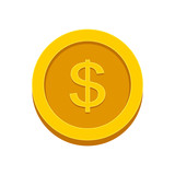 Gold coin dollar isolated on white background. Money, currency icon. Cash symbol. Business, economy concept. Vector flat illustration