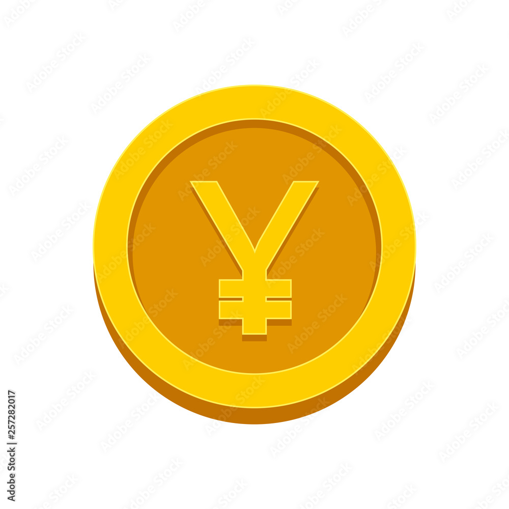 Gold coin japan yen isolated on white background. Money, currency icon. Cash symbol. Business, economy concept. Vector flat illustration Gold coin japan yen isolated on white background. Money, currency icon. Cash symbol. Business, economy concept. Vector flat illustration