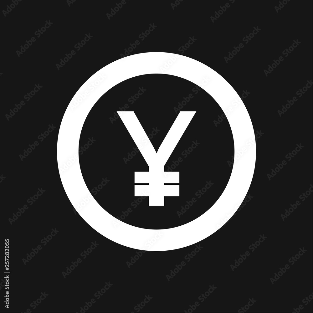 Obraz premium Japan yen sign, coin isolated on background. Money, currency icon. Cash symbol. Business, economy concept. Vector flat illustration