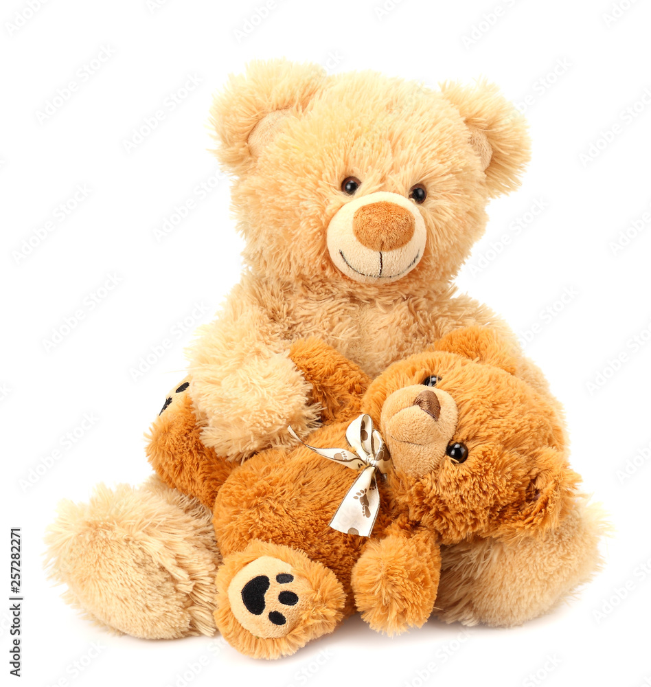 Two toy teddy bears isolated on white background Two toy teddy bears isolated on white background