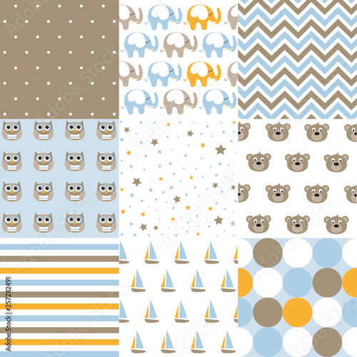 Set of baby boy patterns. Seamless pattern vector. Design elements.