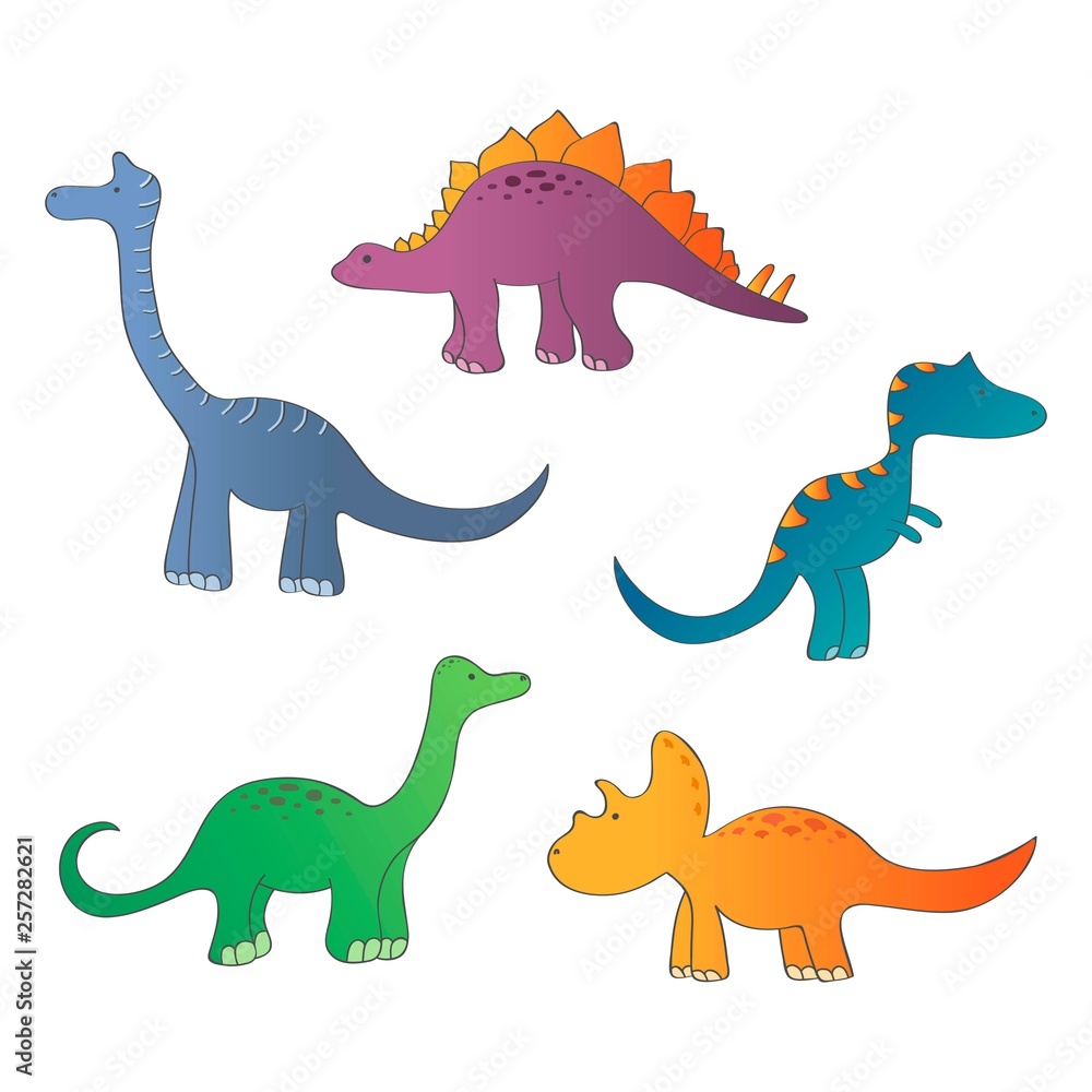 Collection of cute colorful dinosaurs isolated on white background. Kids illustration in cartoon style. Vector clipart.