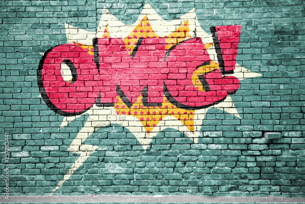 OMG Comic  Ziegelsteinmauer Graffiti - obrazy, fototapety, plakaty 