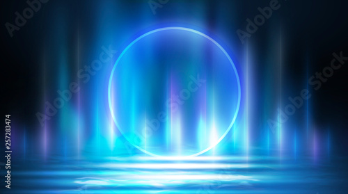 Wallpaper Mural Neon circle, neon lights. Neon circle with the center of a dark empty scene with spotlights. Abstract light. Night view. Torontodigital.ca