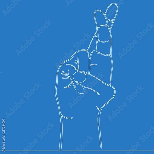 Continuous one line hand gesture crossed fingers