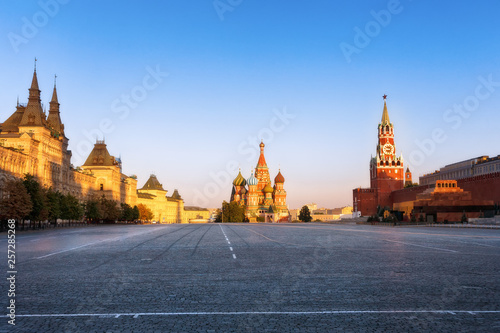 Deserted (without people) Red Square at sunset on a sunny summer day. Main Square of the country. Moscow, Russia. 