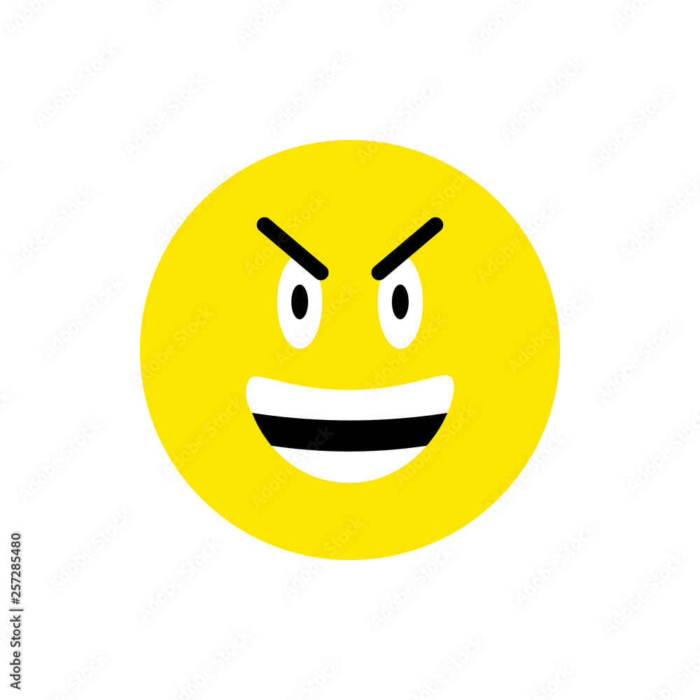 Angry face Emoji icon. Funny Emoticon circle symbol. Angry, devil and  Sarcastic Face. For mobile keyboard app, messenger. Expressive cartoon  avatar on white background. Stock Vector | Adobe Stock