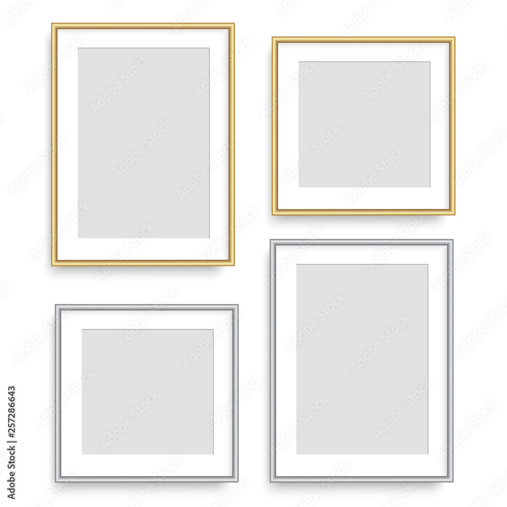 Realistic silver and golden square picture frame. Vector. Realistic silver and golden square picture frame. Vector.