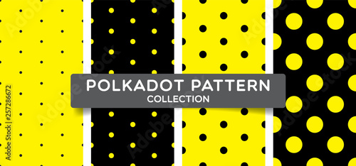 Trendy polka dots seamless pattern collection. black and yellow print design for textile, fabric, fashion, wallpaper, background. Vector eps 10