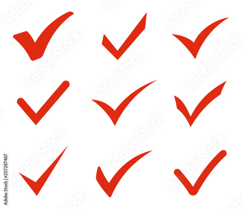 Different red checkmarks set. Vector