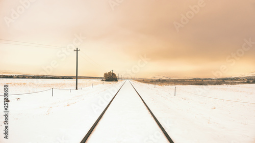 Railroad Tracks in Wintertime with Place for Text