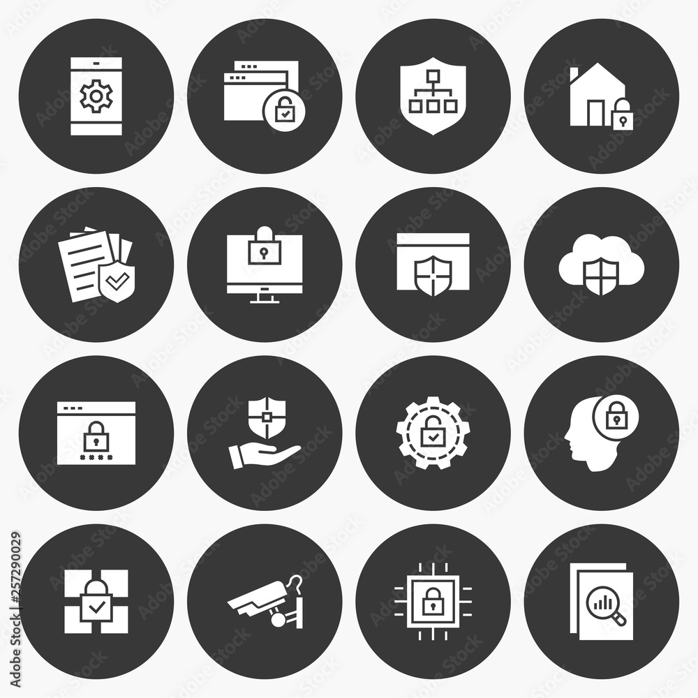 Security icon set. Vector illustration. Round button. Security icon set. Vector illustration. Round button.