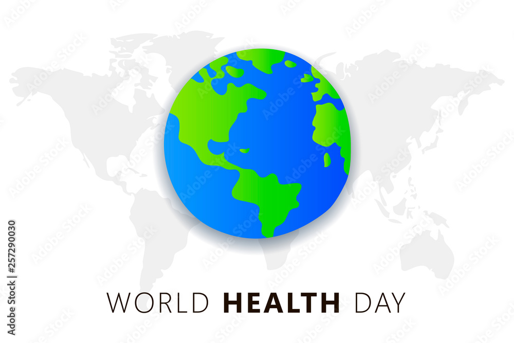 World health Day. 7th april. The Earth Vector isolated  illustration on white background with maps